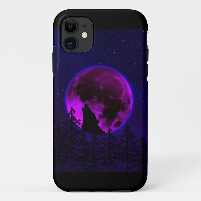 FUNDA DE Case-Mate PARA iPhone LOBO AULLANDO LUNA MAGENTA (Reverso)