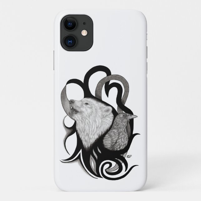 Funda De Case-Mate Para iPhone Lobo blanco con arte tribal de Raven (Reverso)