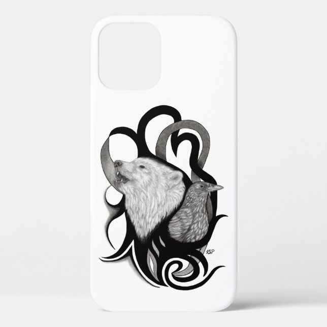 Funda De Case-Mate Para iPhone Lobo blanco con arte tribal de Raven (Reverso )