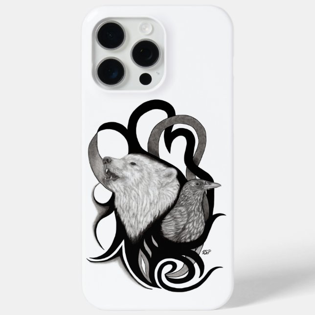 Funda De Case-Mate Para iPhone Lobo blanco con arte tribal de Raven (Reverso )