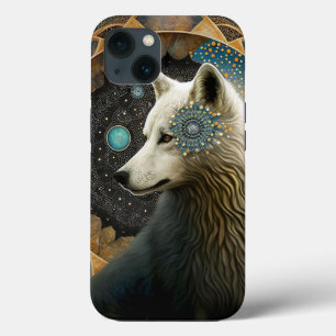 Funda Para iPhone 13 Lobo blanco Mandala