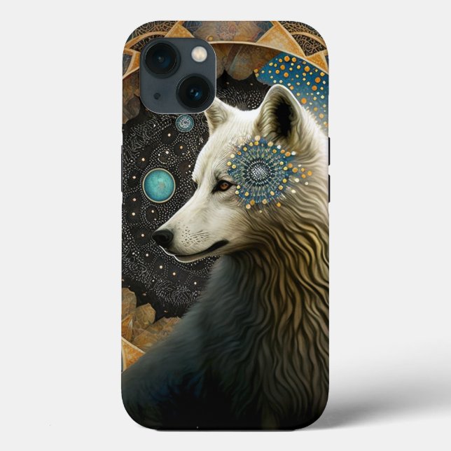 Funda De Case-Mate Para iPhone Lobo blanco Mandala (Reverso )