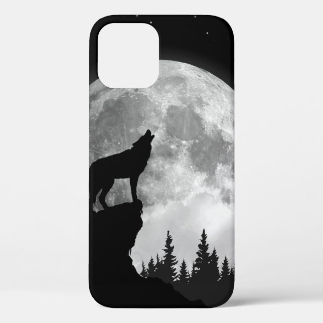 Funda De Case-Mate Para iPhone Lobo blanco y negro aullando en la luna (Reverso )