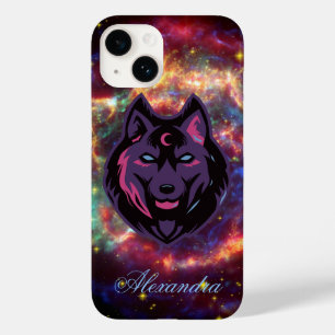 Funda Para iPhone 14 De Case-Mate Lobo cósmico, arte gráfico púrpura, fondo galáctic