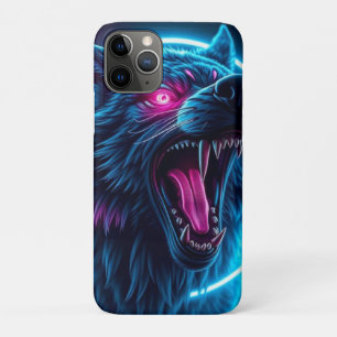 Funda Para iPhone 11 Pro Lobo de neón de terror ojos brillantes animal fant