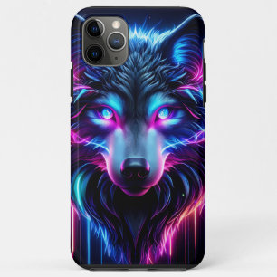 Funda Para iPhone 11 Pro Max Lobo de neón ojos brillantes animal futurista cibe