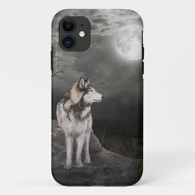 Funda De Case-Mate Para iPhone Lobo debajo de una Luna Llena (Reverso)