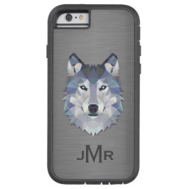 Funda Para iPhone 13 Lobo en efecto de metal de acero cepillado Monogra