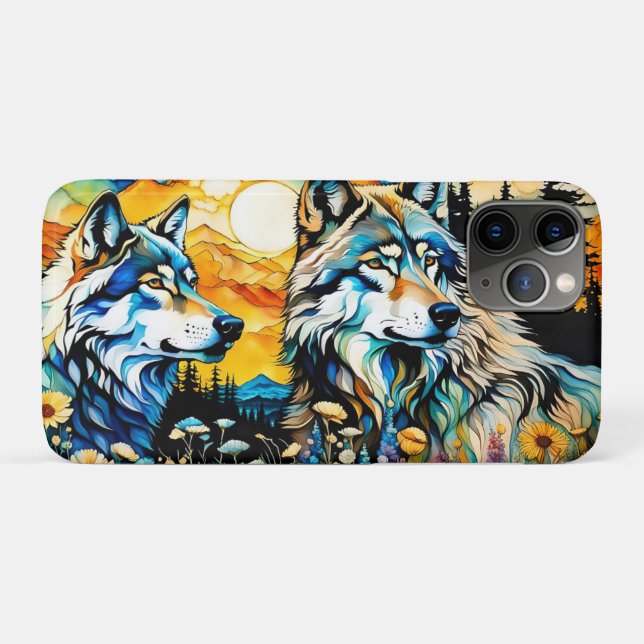 Funda De Case-Mate Para iPhone Lobo gris y flores silvestres (Reverso (horizontal))
