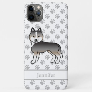 Funda Para iPhone 11 Pro Max Lobo Ligero Gris Husky Siberiano Perro de Dibujos