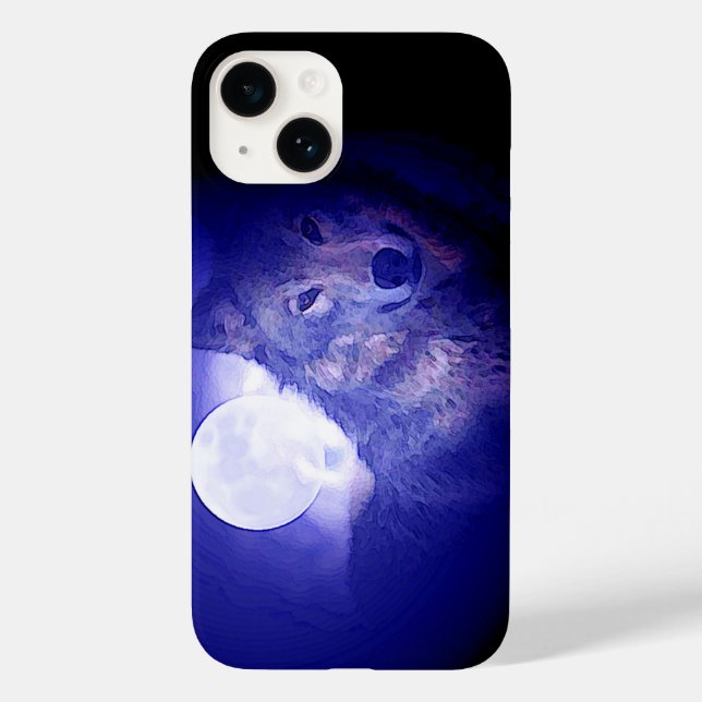 Funda De Case-Mate Para iPhone Lobo, luna y noche azul (Reverso )