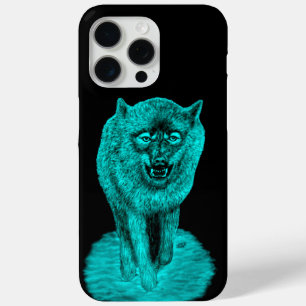 Funda Para iPhone 15 Pro Max Lobo negro enojado en la noche
