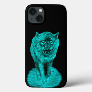 Funda Para iPhone 13 Lobo negro enojado en la noche
