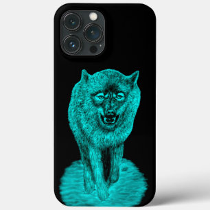 Funda Para iPhone 13 Pro Max Lobo negro enojado en la noche