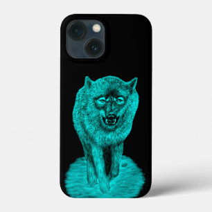 Funda Para iPhone 13 Mini Lobo negro enojado en la noche