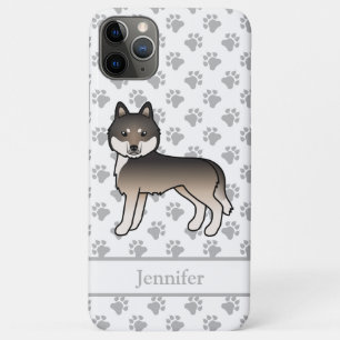 Funda Para iPhone 11 Pro Max Lobo Oscuro Gris Husky Siberiano Perro de Dibujos 