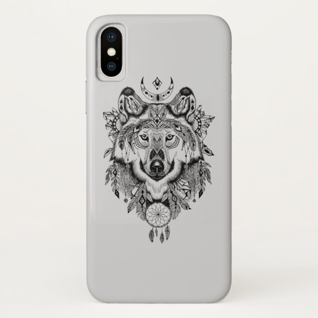 Funda De Case-Mate Para iPhone Lobo tribal indio (Reverso)