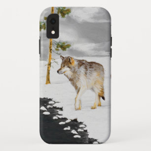 Funda Para iPhone XR Lobos en pintura de nieve - Arte de vida salvaje o