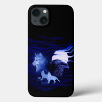 Lobos y Raven con luna llena