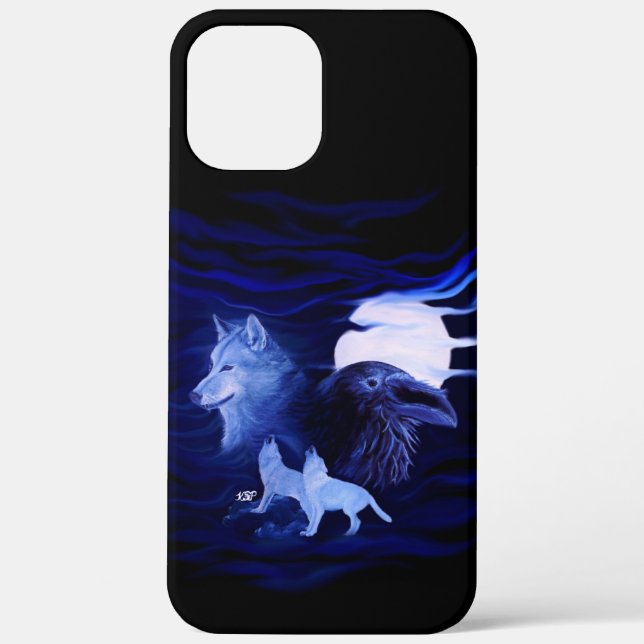 Funda De Case-Mate Para iPhone Lobos y Raven con luna llena (Reverso )