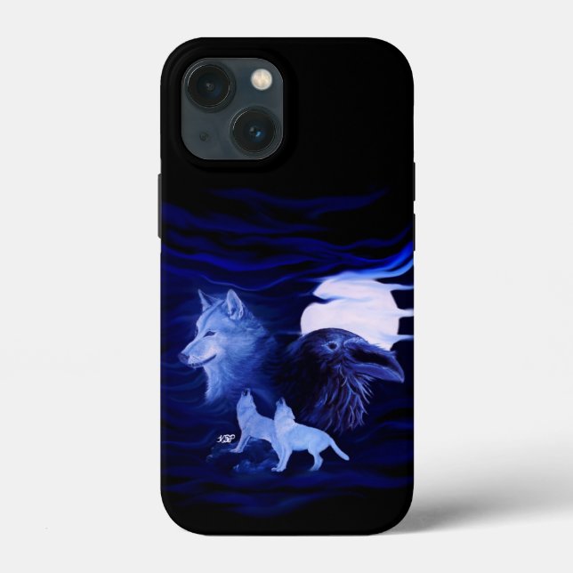 Funda De Case-Mate Para iPhone Lobos y Raven con luna llena (Reverso )