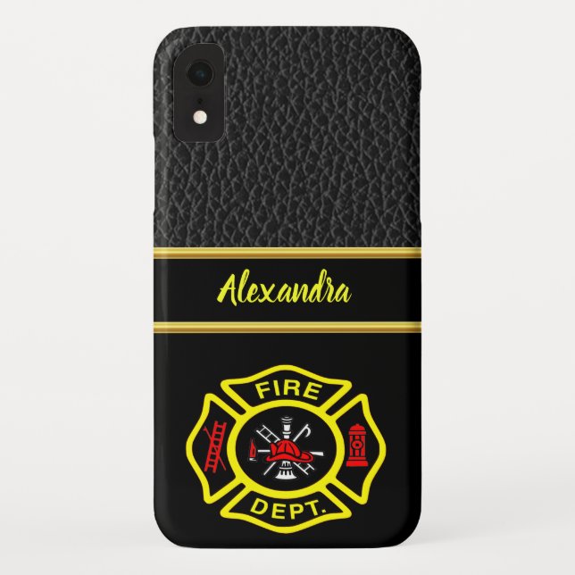 Funda De Case-Mate Para iPhone Logo del Departamento de Bomberos Insignia Negra Y (Reverso)