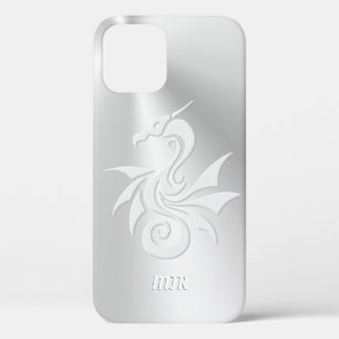 Funda Para iPhone 12 Logotipo de dragón tribal, sus iniciales en monogr