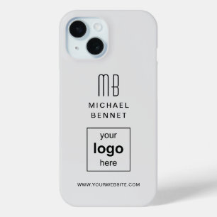 Funda Para iPhone 15 Logotipo Empresarial Personalizado Gris Simple