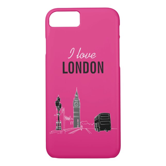 Funda De Case-Mate Para iPhone London Neon Modern Pop Art Sketch Black Guay (Reverso)