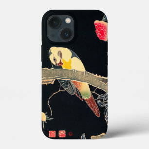 Funda Para iPhone 13 Mini Loro en la rama de un Rosa florido Bush