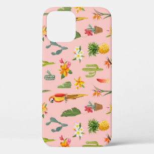 Funda Para iPhone 12 Loro Tropical, Patrón Vintage de Cactus.
