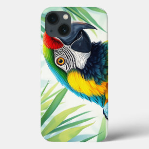 Funda Para iPhone 13 Loro vibrante con plumas detalladas
