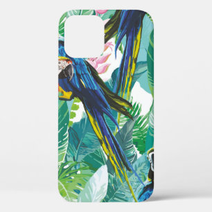 Funda Para iPhone 12 loros coloridos y flores exóticas