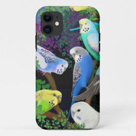 title_seo2 Loros de Budgie en caso del iPhone de los helechos