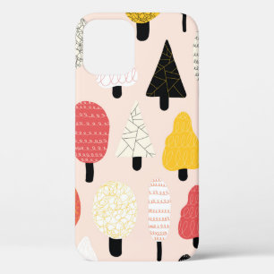 Funda Para iPhone 12 Los árboles de doodle son de un patrón inquebran