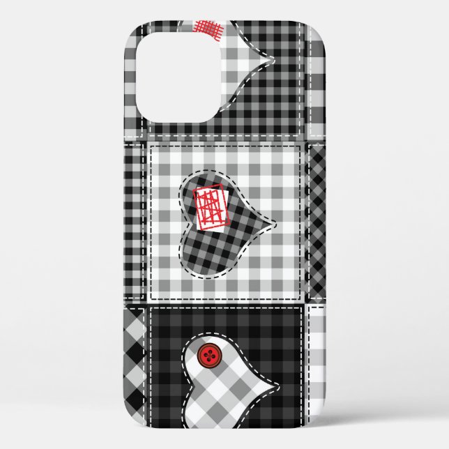 Funda De Case-Mate Para iPhone Los corazones de los cuadros blancos negros son im (Reverso )