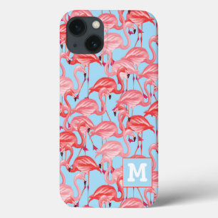 Funda Para iPhone 13 Los flamencos rosados brillantes en el azul el  