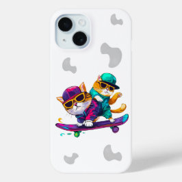 Funda Para iPhone 15 Los Gatos Juegan Al Skateboard Usando Gafas Hip Ho