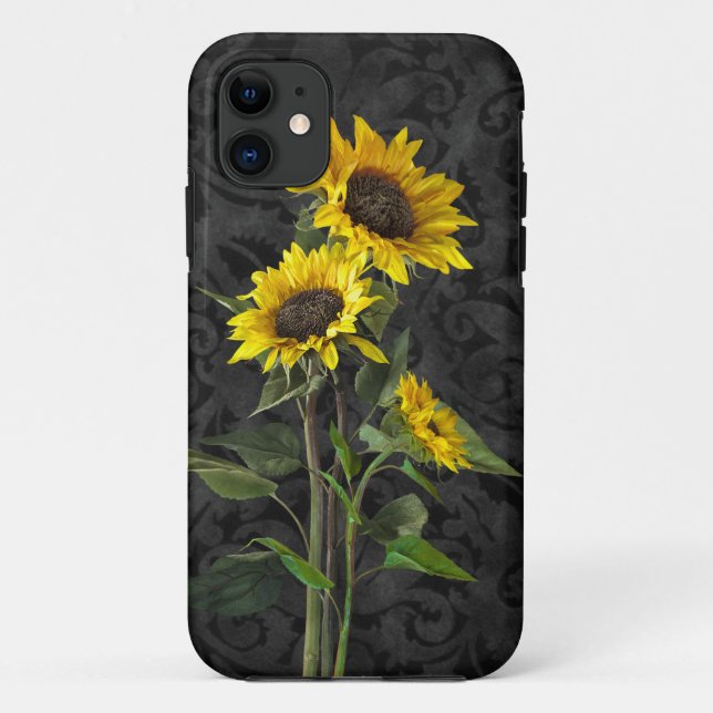 Funda De Case-Mate Para iPhone Los girasoles en Damask (Reverso)