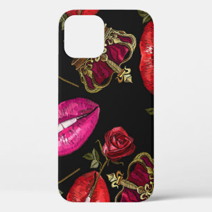 Funda Para iPhone 12 Los labios de bordado, los rosas, el patrón de la 
