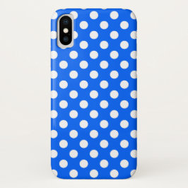 Funda Para iPhone X Los puntos de polka blanco sobre el azul real