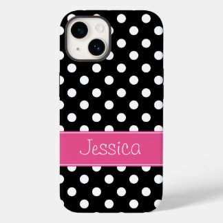 Funda Para iPhone 14 De Case-Mate Los puntos de polka rosada y negra de la adormider