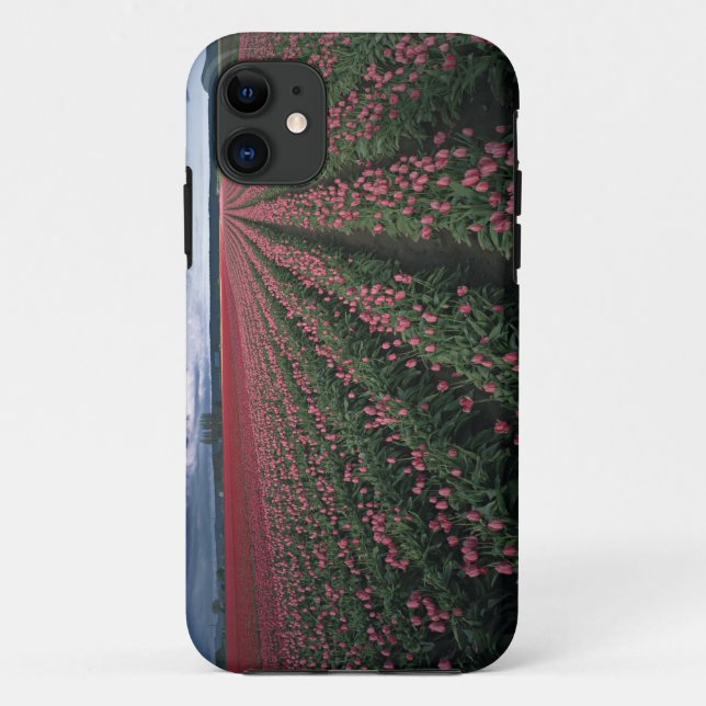 Funda De Case-Mate Para iPhone Los tulipanes rosados y rojos brillan bajo oscurid (Reverso)