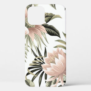 Funda Para iPhone 12 Loto rosa vintage tropical, hojas de palma, plátan