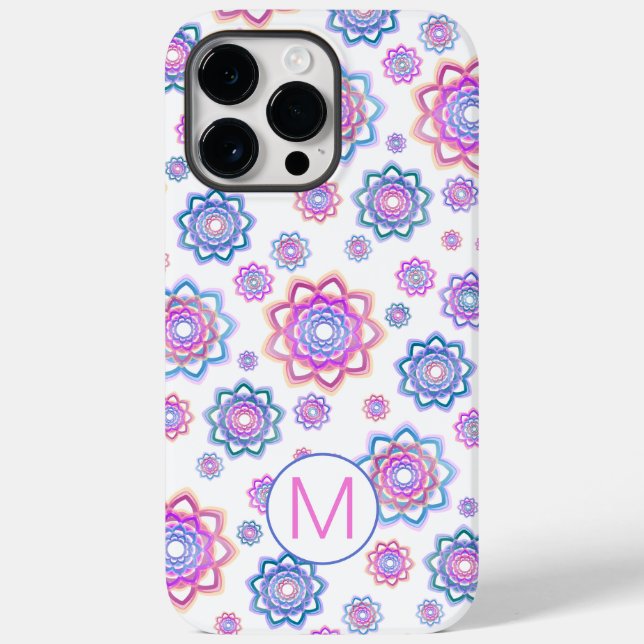 Funda De Case-Mate Para iPhone Lotus Flower Monograma Pink Simple Pastel Verde (Reverso )