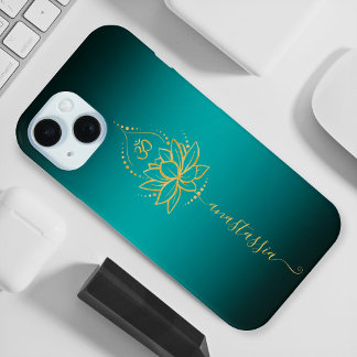 Funda Para iPhone 15 Lotus & Om - Nombre personalizado Minimalista