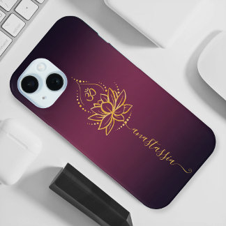 Funda Para iPhone 15 Lotus & Om - Nombre personalizado Minimalista