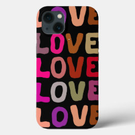 Funda Para iPhone 13 LOVE retro groovy letras onduladas patrón de repet