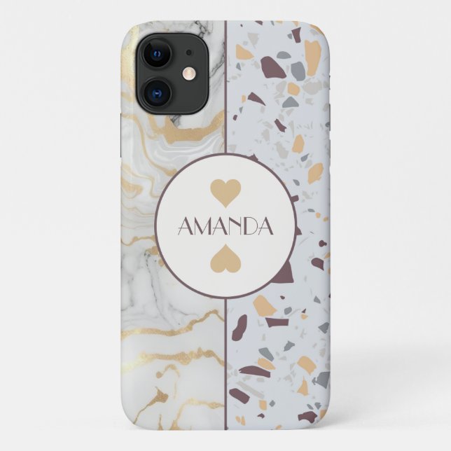 Funda De Case-Mate Para iPhone Love Terrazzo Marble iPhone Case nombre del client (Reverso)