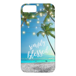 Funda Para iPhone 8/7 Luces de cuerda de palmeras bendecidas en la playa
